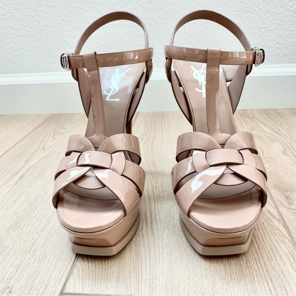 ๐ Saint Laurent Nude Patent Leather Tribute 105 Platform Sandals High Heels 37 - Picture 6 of 16